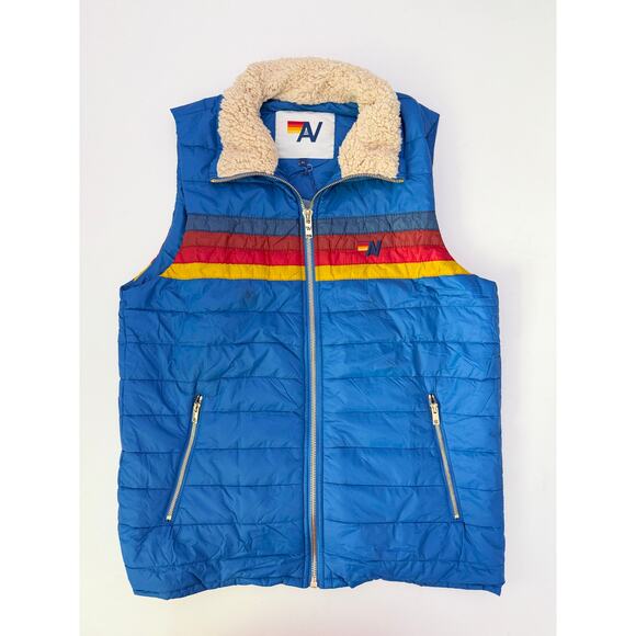 Aviator Nation Jackets & Blazers - Aviator nation 5 stripe sherpa puffer vest - size xl